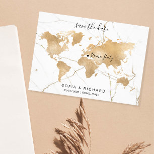 Invitation Mariage Destination World Map Gold Removable Heart