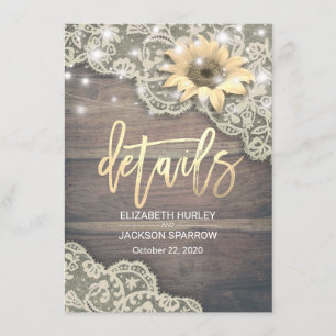 Invitation Mariage Détail Dentelle Tournesol Bois et lumières