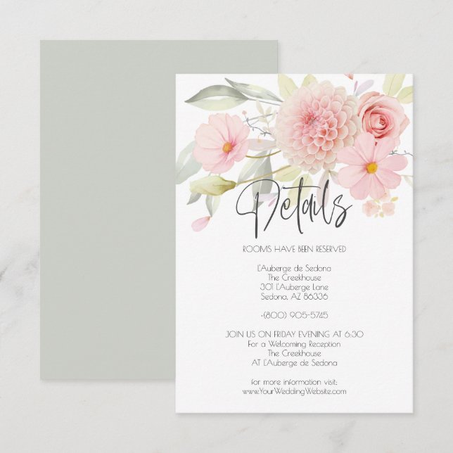 Invitation Mariage | Détails Bouquet floral rose pâle (Devant / Derrière)