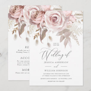 Invitation Mariage & détails de fard à joues rose poudré de c