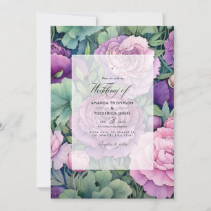 Invitation Mariage d'été à la floraison verte de mauve et de