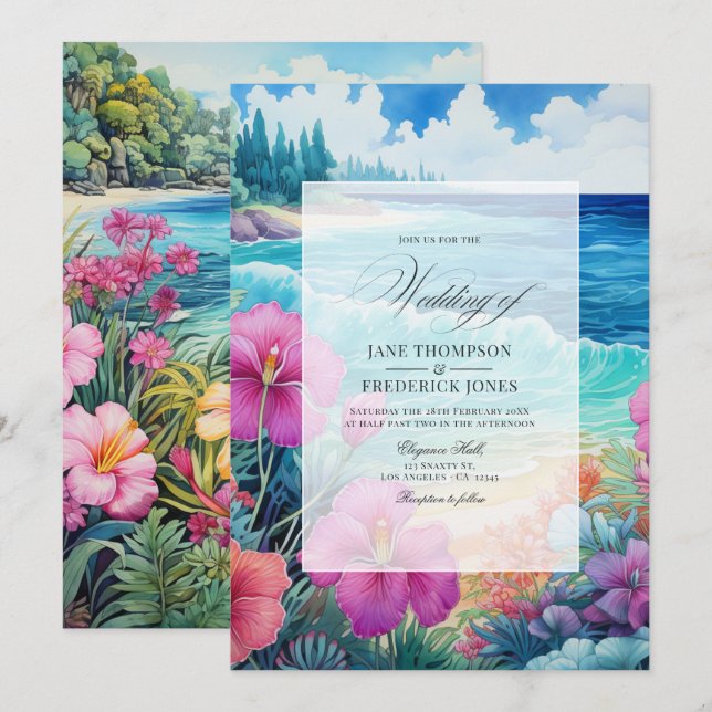 Invitation Mariage d'été à la plage (Devant / Derrière)