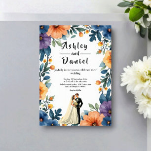 Invitation Mariage d'été aquarelle florale couple romantique