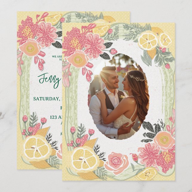 Invitation Mariage d'été au citron floral (Devant / Derrière)