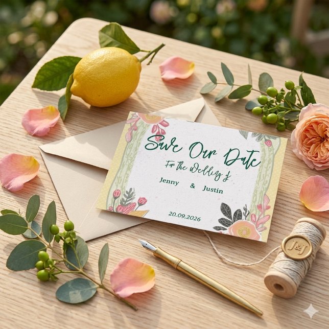 Invitation Mariage d'été au citron floral (Créateur téléchargé)