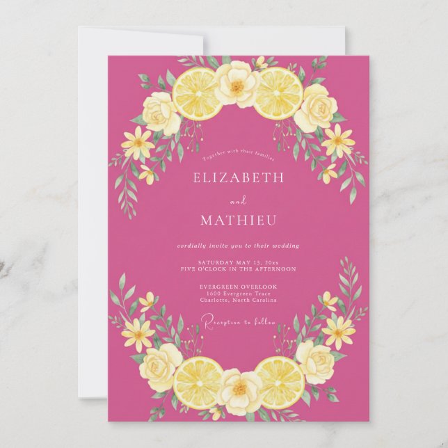 Invitation Mariage d'été au citron vert magenta (Devant)