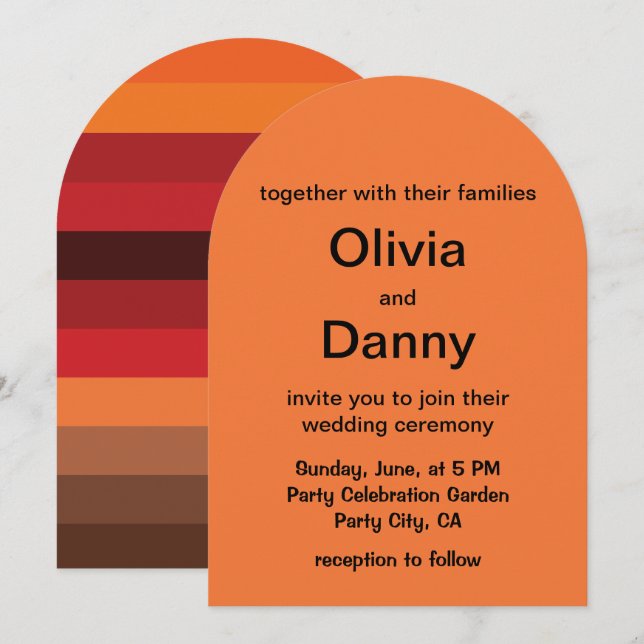 Invitation Mariage d'été aux rayures de coucher de soleil (Devant / Derrière)