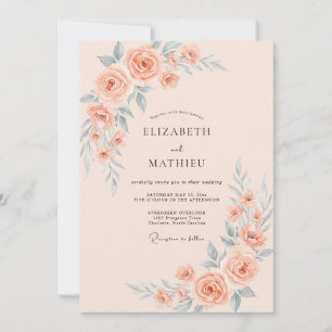 Invitation Mariage d'été aux tons feutrés de pêche