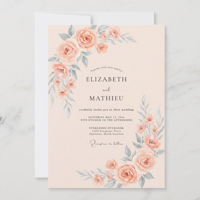 Invitation Mariage d'été aux tons feutrés de pêche (Devant)