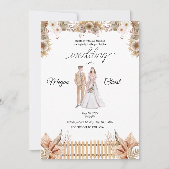 Invitation Mariage d'été avec des fleurs élégantes (Devant)