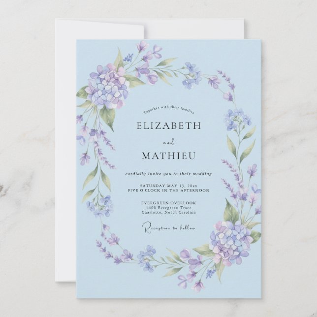 Invitation Mariage d'été bleu barbeau peint (Devant)