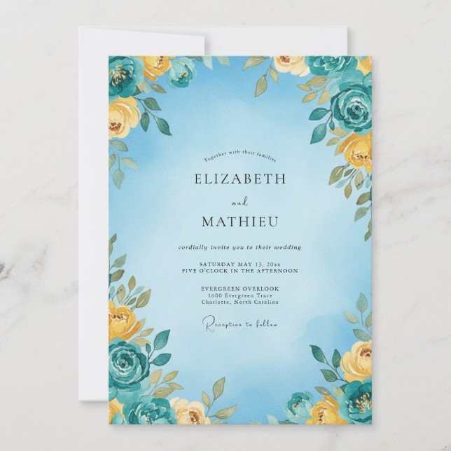 Invitation Mariage d'été bleu ciel vibrant (Devant)