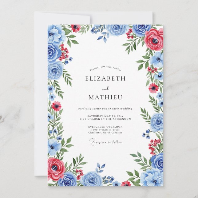 Invitation Mariage d'été bleu poussiéreux raffiné (Devant)
