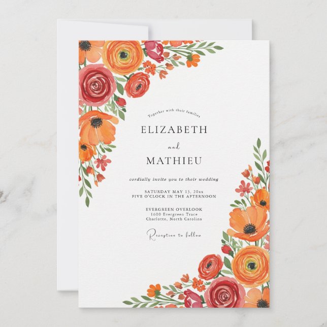 Invitation Mariage d'été brillant mandarine (Devant)