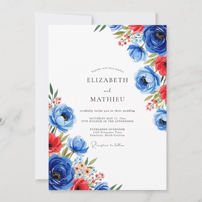 Invitation Mariage d'été charismatique bleu cobalt (Devant)