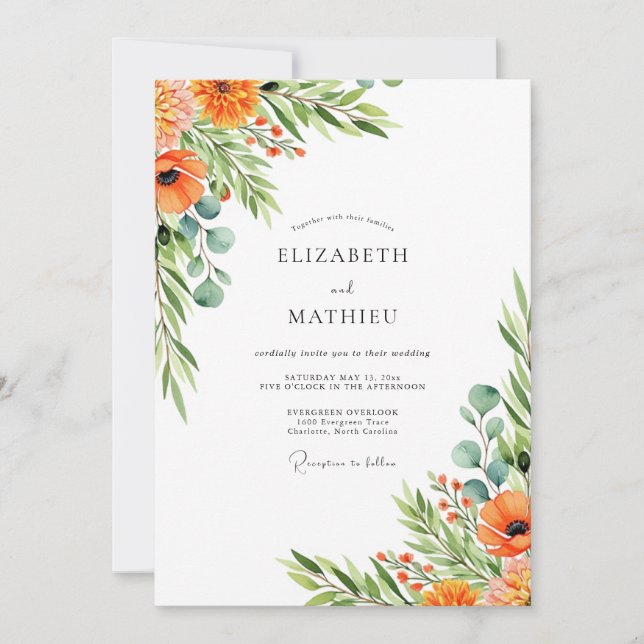 Invitation Mariage d'été charmant orange (Devant)