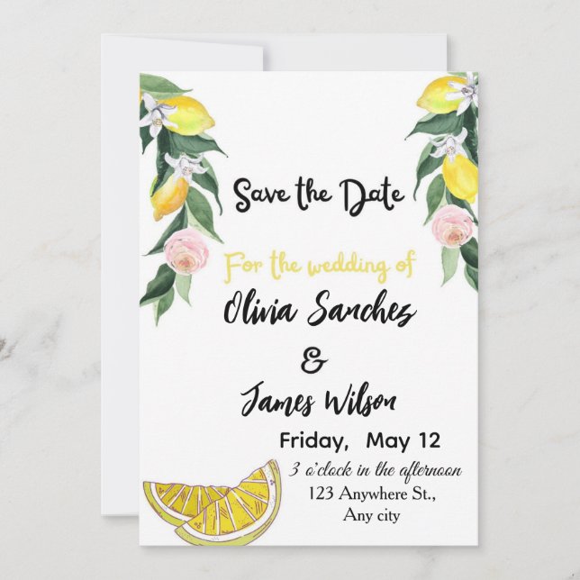 Invitation Mariage d'été Chic Citron  (Devant)