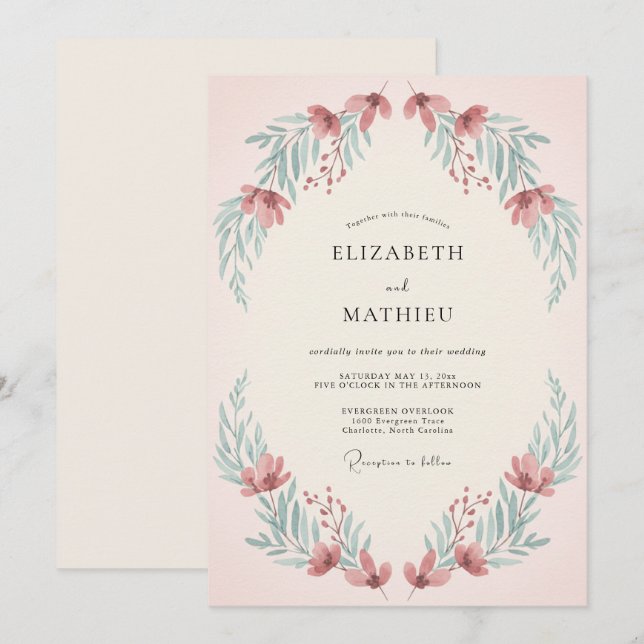 Invitation Mariage d'été chuchotant Rose Poussiéreuse (Devant / Derrière)