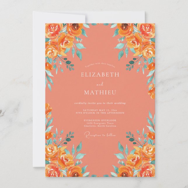 Invitation Mariage d'été corail exubérant (Devant)