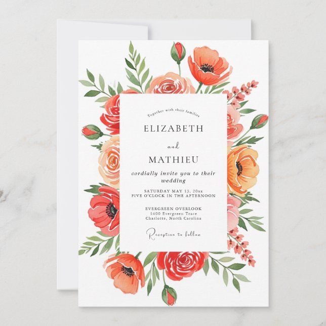 Invitation Mariage d'été corail joyeux (Devant)