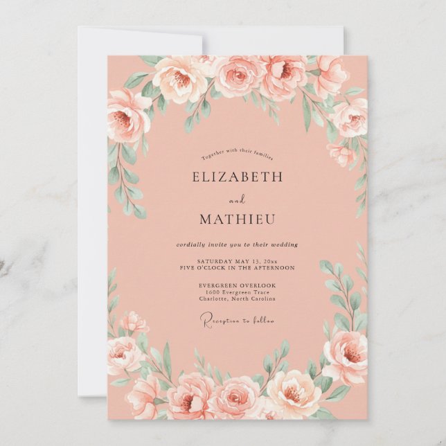 Invitation Mariage d'été corail serein (Devant)