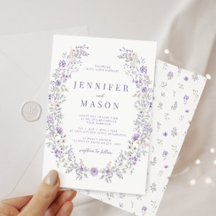Invitation Mariage d'été de couronnes florales délicates viol