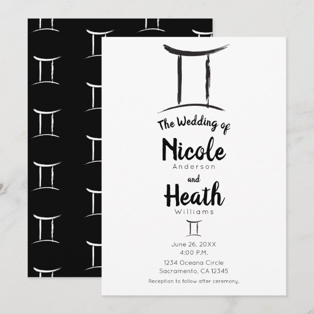 INVITATION MARIAGE D'ÉTÉ DE GEMINI ASTROLOGIE ZODIACALE MAI J (Devant / Derrière)