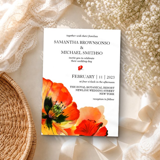 Invitation Mariage d'été de la fleur de pavot rouge (Créateur téléchargé)