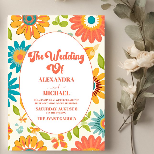 Invitation Mariage d'été de typographie rétro au soleil (Créateur téléchargé)