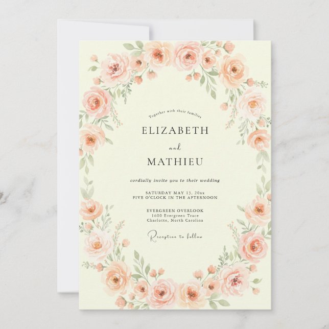 Invitation Mariage d'été délicat aux pêches (Devant)
