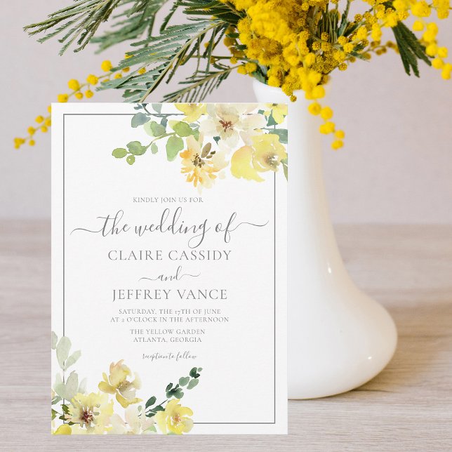 Invitation Mariage d'été Delicic Jaune Floral Sage Vert (Créateur téléchargé)
