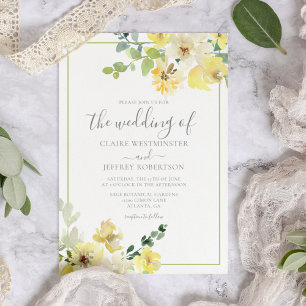 Invitation Mariage d'été Delicic Jaune Floral Sage Vert
