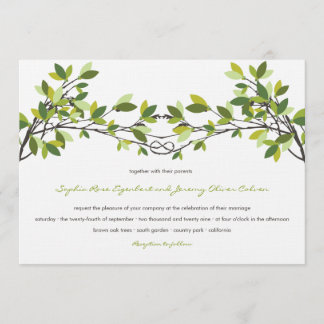 Invitation Mariage d'été des arbres d'amour à noeuds vert fon