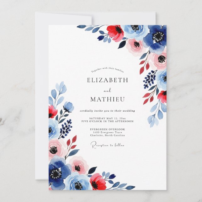 Invitation Mariage d'été écarlate de la Marine Lively (Devant)