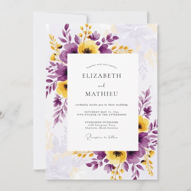 Invitation Mariage d'été effervescent jaune prune (Devant)