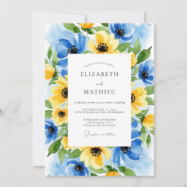 Invitation Mariage d'été en jaune d'Azur plein d'entrain (Devant)