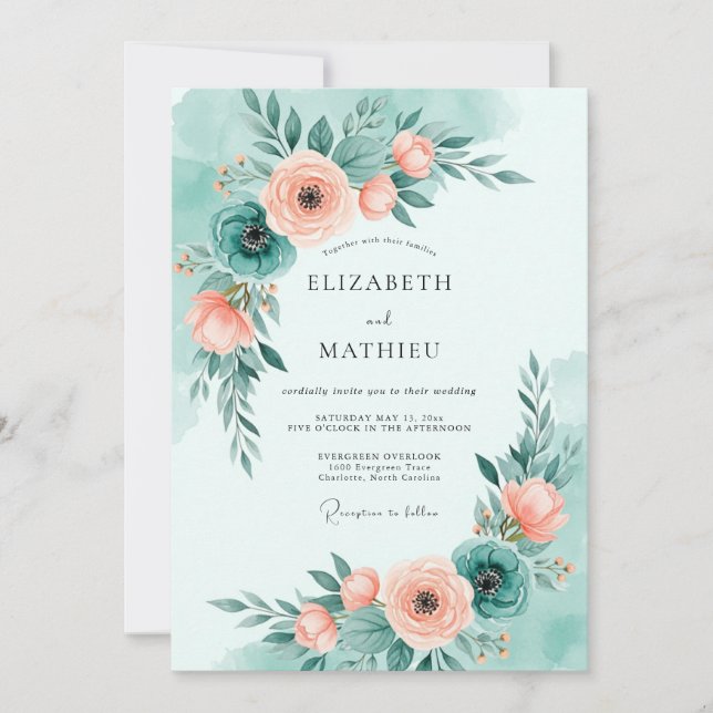 Invitation Mariage d'été ensoleillé vert menthe (Devant)