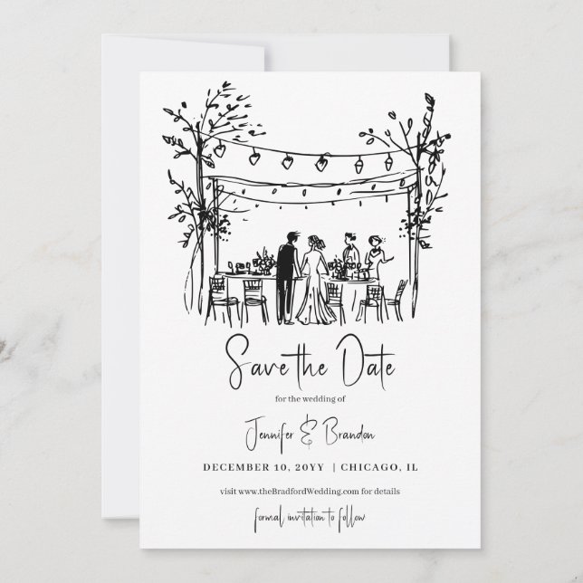 Invitation Mariage d'été esquissé à la main Enregistrer la da (Dos)