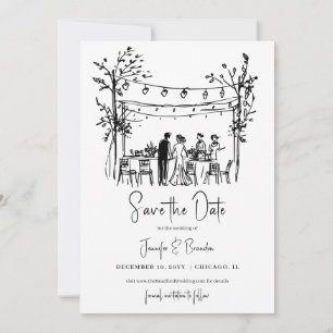 Invitation Mariage d'été esquissé à la main Enregistrer la da