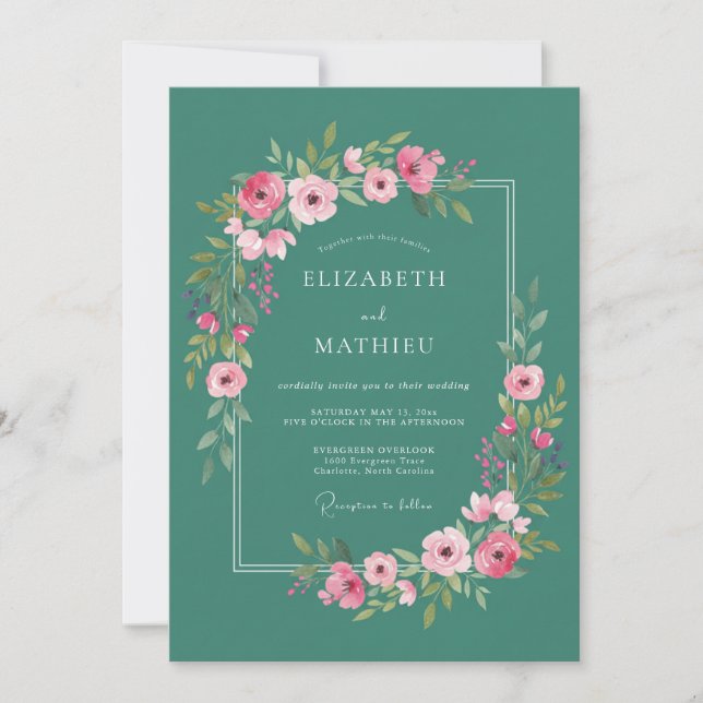 Invitation Mariage d'été éthéré sarcelle (Devant)