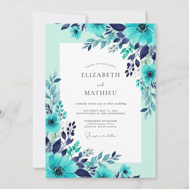 Invitation Mariage d'été étincelant sarcelle (Devant)