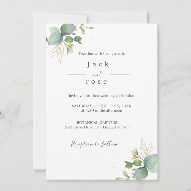Invitation Mariage d'été Eucalyptus de verdure rustique. (Devant)