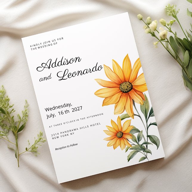 Invitation Mariage d'été fleuri de tournesol (Sunflower floral botanical summer wedding )