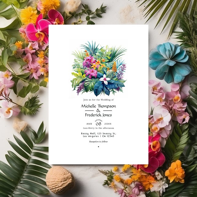 Invitation Mariage d'été floral avec feuillage de plage (Créateur téléchargé)