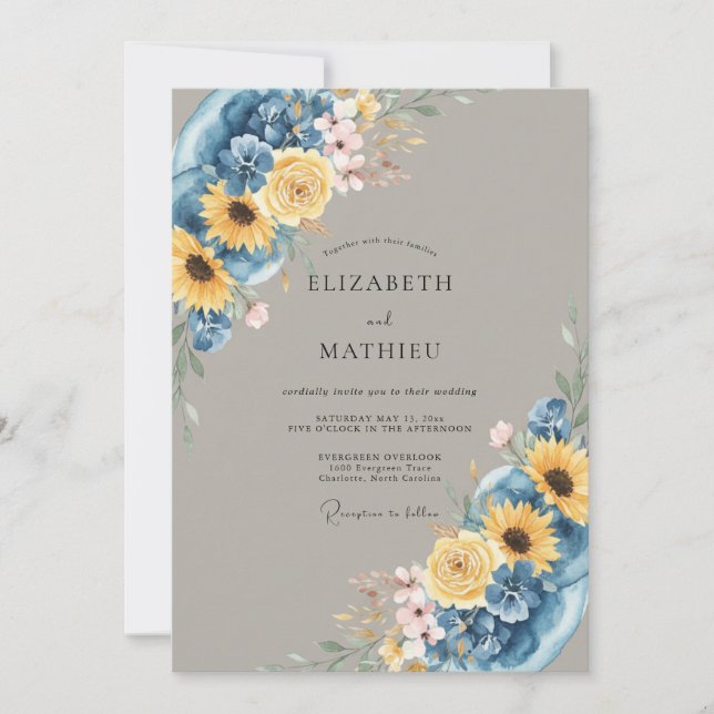 Invitation Mariage d'été floral bleu profond (Devant)