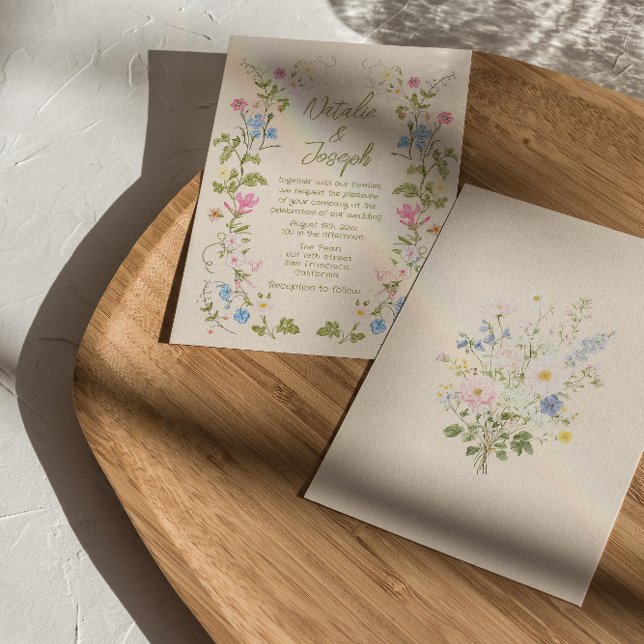 Invitation Mariage d'été floral moderne dessiné à la main (Créateur téléchargé)