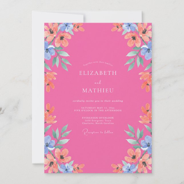 Invitation Mariage d'été fuchsia jovial (Devant)