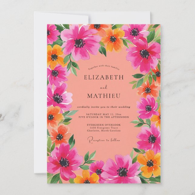 Invitation Mariage d'été Fuchsia Plein d'entrain (Devant)