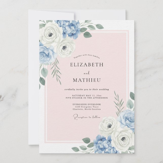 Invitation Mariage d'été gracieux bleu poudre (Devant)