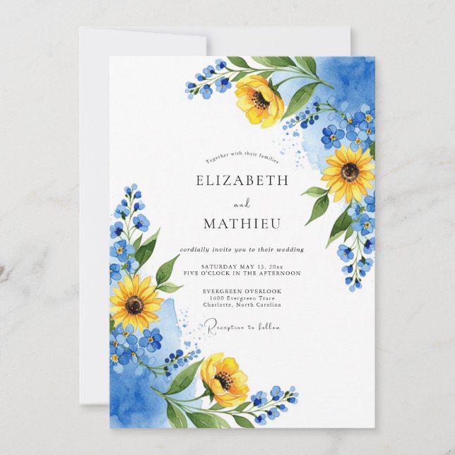 Invitation Mariage d'été jaune azur exubérant (Devant)